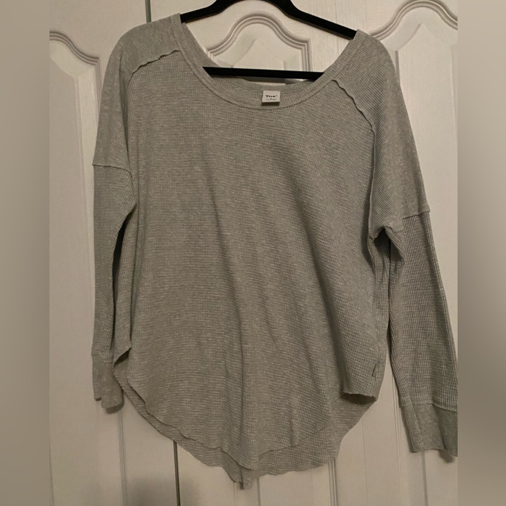 TNA Light Gray Waffle Knit Oversized Sweatshirt